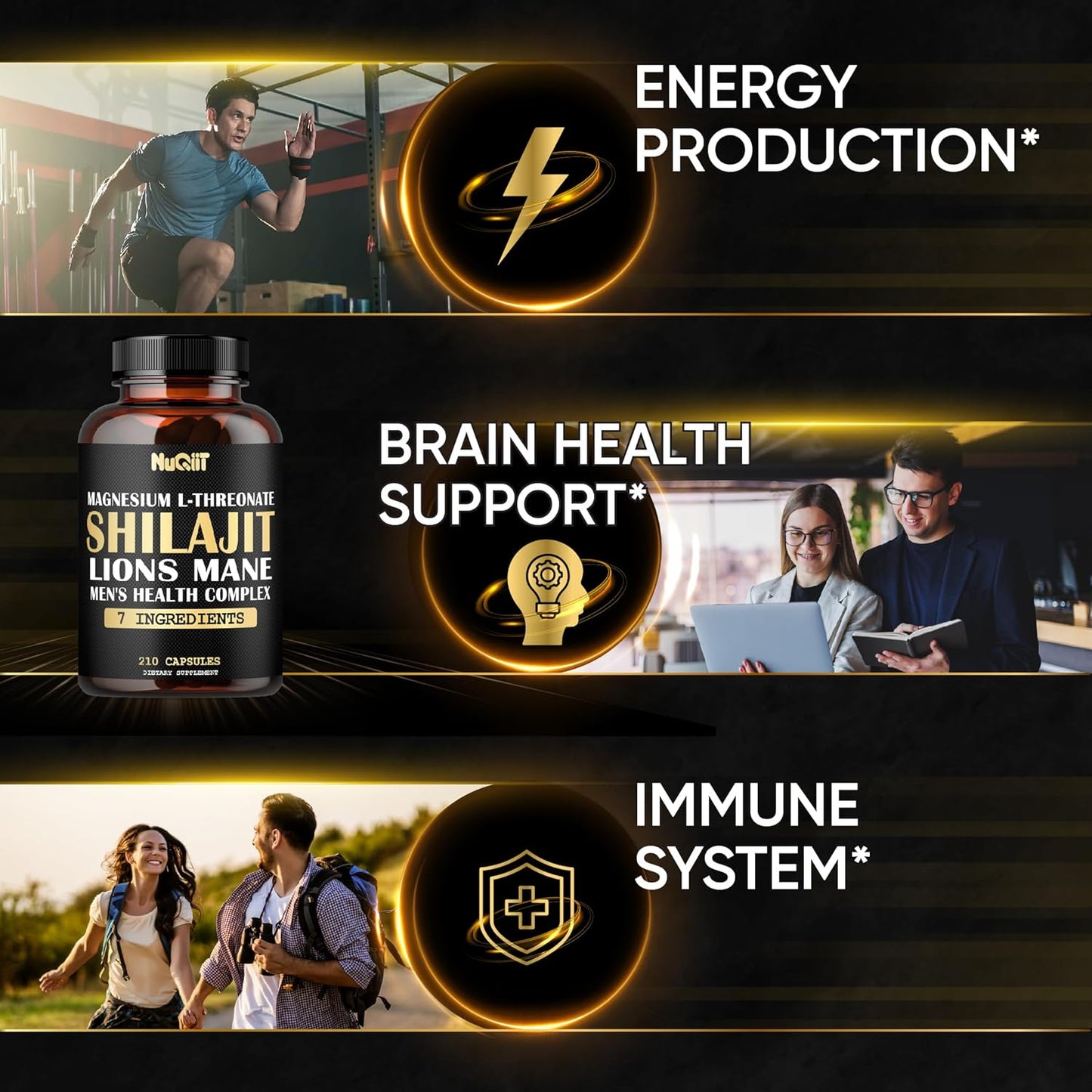 Premium Male's Health Complex Capsules with Magnesium L-Threonate, Lions Mane, Shilajit, Ashwagandha, Maca Root & More - 210 Capsules for Immune, Brain Health, Energy
