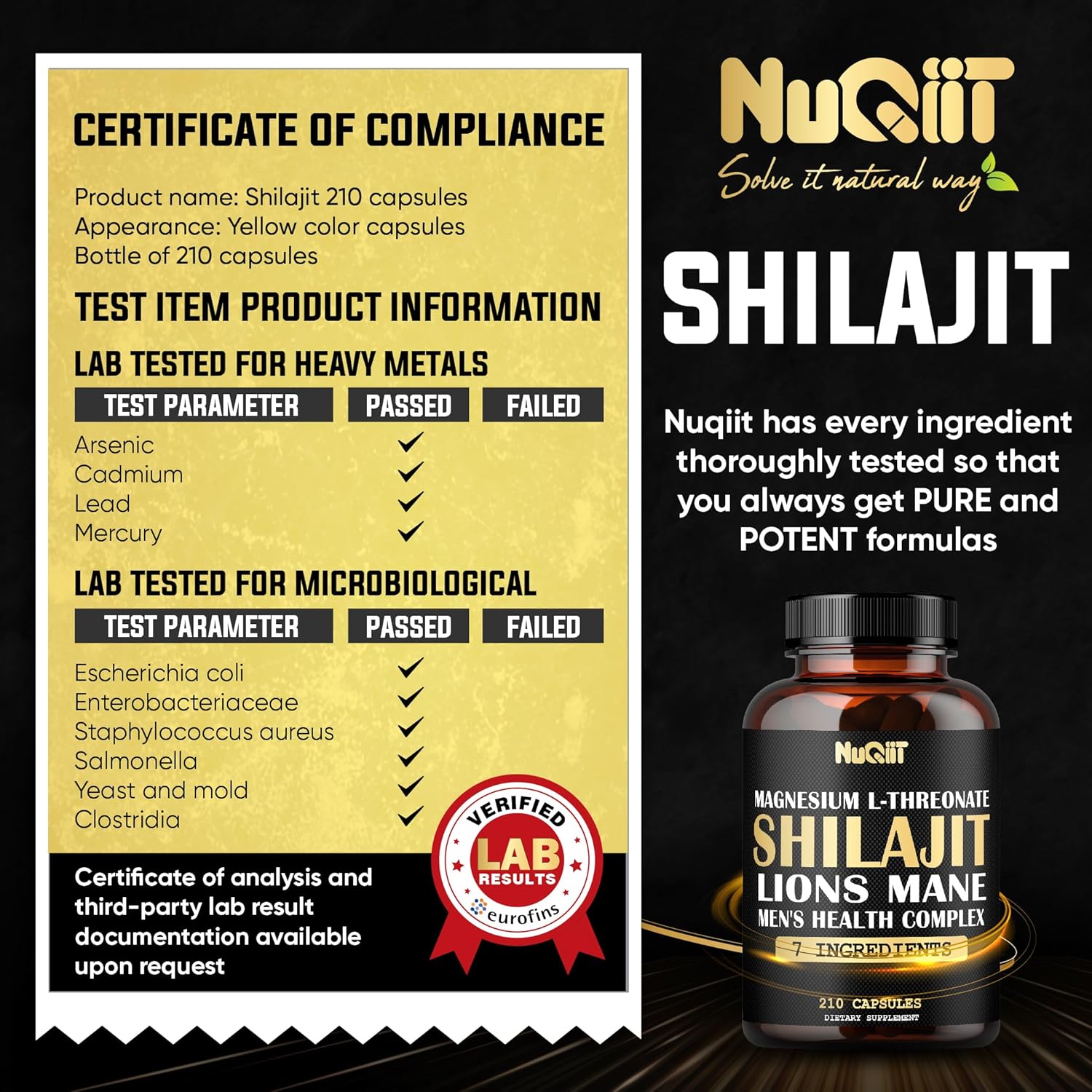 Premium Male's Health Complex Capsules with Magnesium L-Threonate, Lions Mane, Shilajit, Ashwagandha, Maca Root & More - 210 Capsules for Immune, Brain Health, Energy