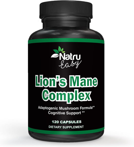 Premium Max Strength 5 in 1 Lion's Mane Complex - Non GMO Formula - 4 Months Supply - Adaptogenic Mushroom Blend - 3rd Party Tested - USA Made