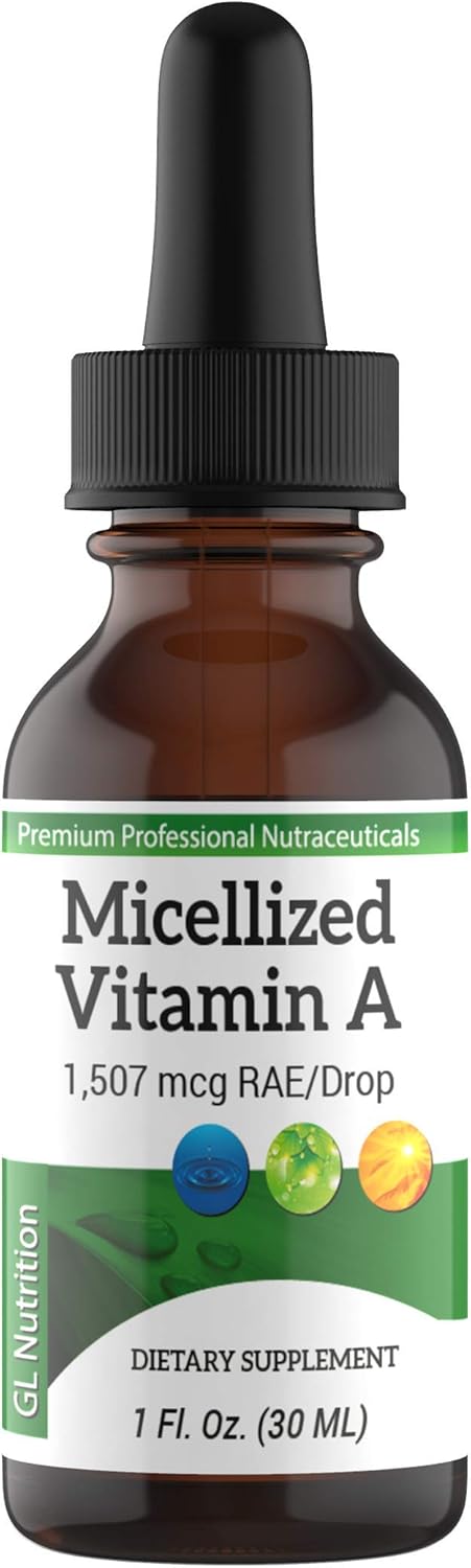 Premium Micellized Vitamin A Drops for Men & Women - Liquid Palmitate & Beta Carotene Supplement - 1,507mcg RAE - 5025IU per Drop - 1 Oz - Great Lakes Nutrition