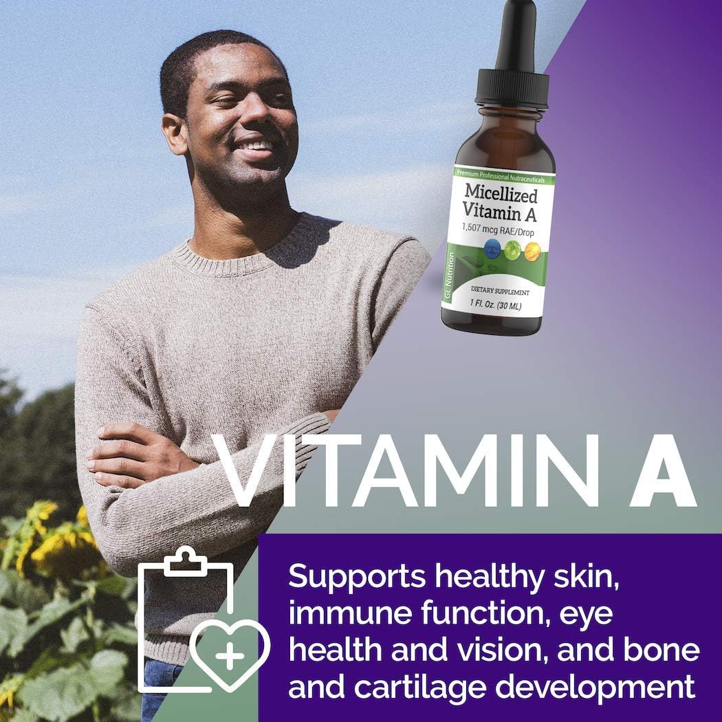 Premium Micellized Vitamin A Drops for Men & Women - Liquid Palmitate & Beta Carotene Supplement - 1,507mcg RAE - 5025IU per Drop - 1 Oz - Great Lakes Nutrition