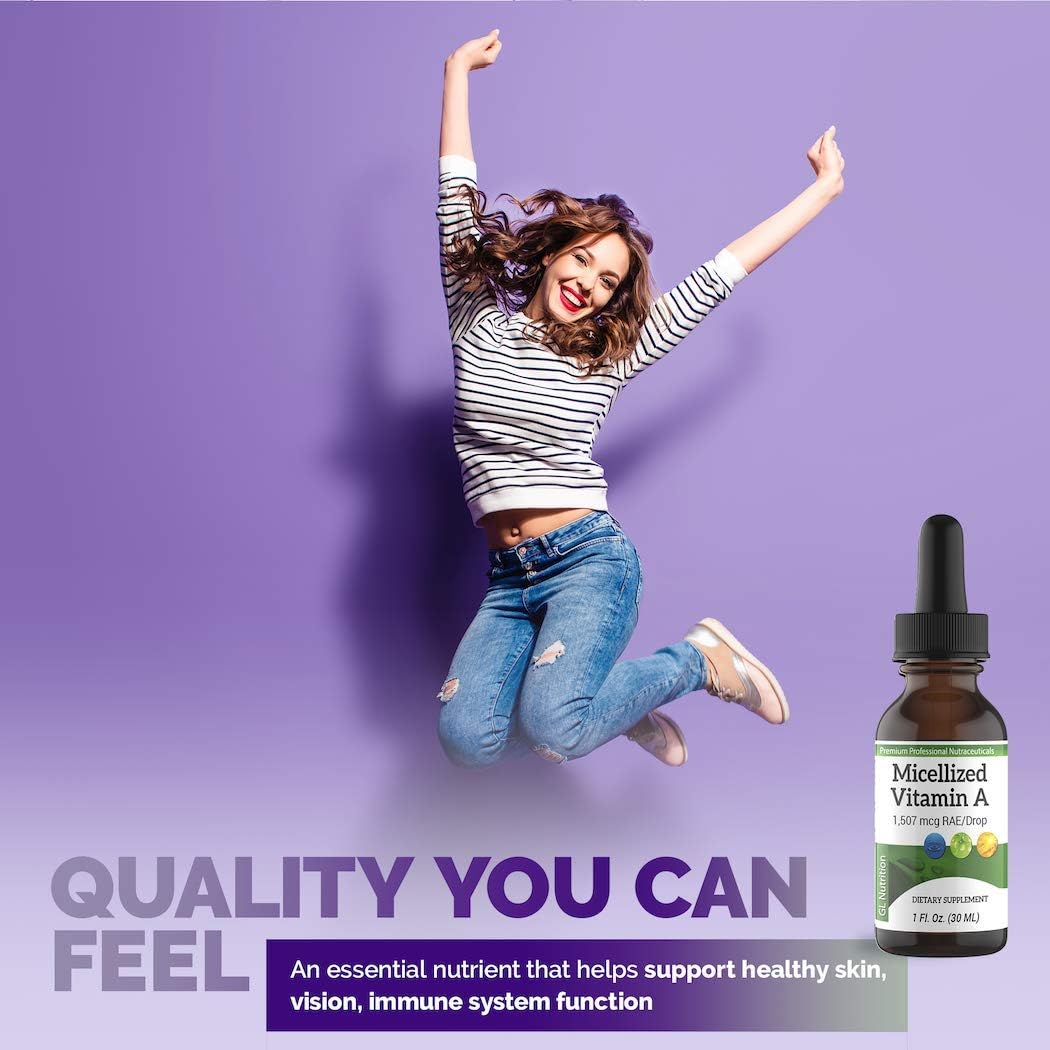 Premium Micellized Vitamin A Drops for Men & Women - Liquid Palmitate & Beta Carotene Supplement - 1,507mcg RAE - 5025IU per Drop - 1 Oz - Great Lakes Nutrition