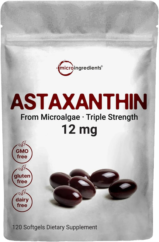 Premium Microalgae Astaxanthin 12mg Softgels - 120 Count | Antioxidant Supplement for Eye, Joint, & Circulation Support | 4 Month Supply