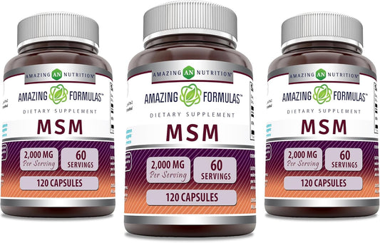 Premium MSM (Methylsulfonylmethane) Supplement | 2000mg Per Serving | Capsules | Non-GMO & Gluten Free | Made in USA | 3 Pack, 120 Count