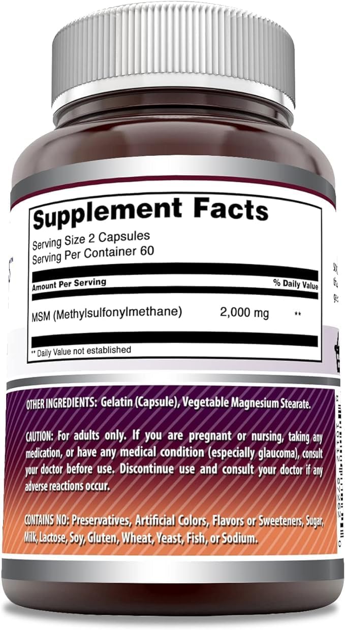 Premium MSM (Methylsulfonylmethane) Supplement | 2000mg Per Serving | Capsules | Non-GMO & Gluten Free | Made in USA | 3 Pack, 120 Count