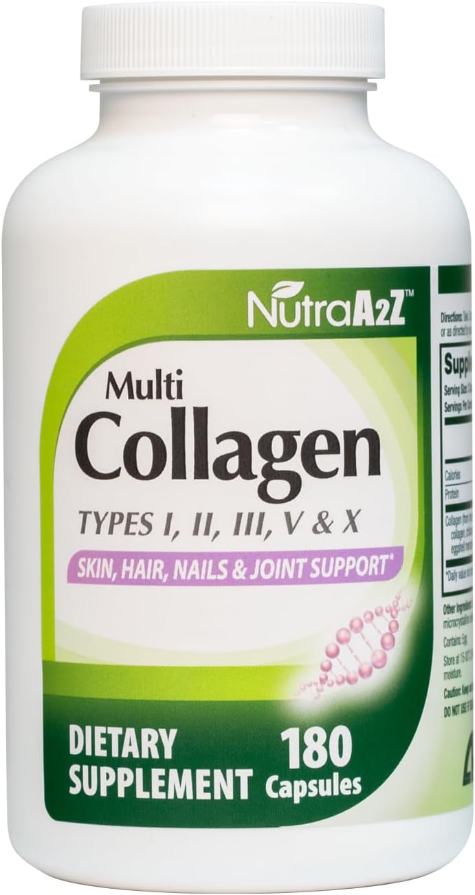 Premium Multi Collagen Capsules for Healthy Skin, Hair, Nails & Joints - 1735mg (60 Servings) - Types I, II, III, V & X - NutraA2Z