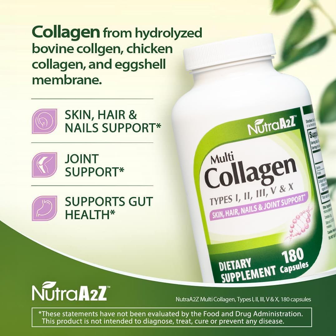 Premium Multi Collagen Capsules for Healthy Skin, Hair, Nails & Joints - 1735mg (60 Servings) - Types I, II, III, V & X - NutraA2Z
