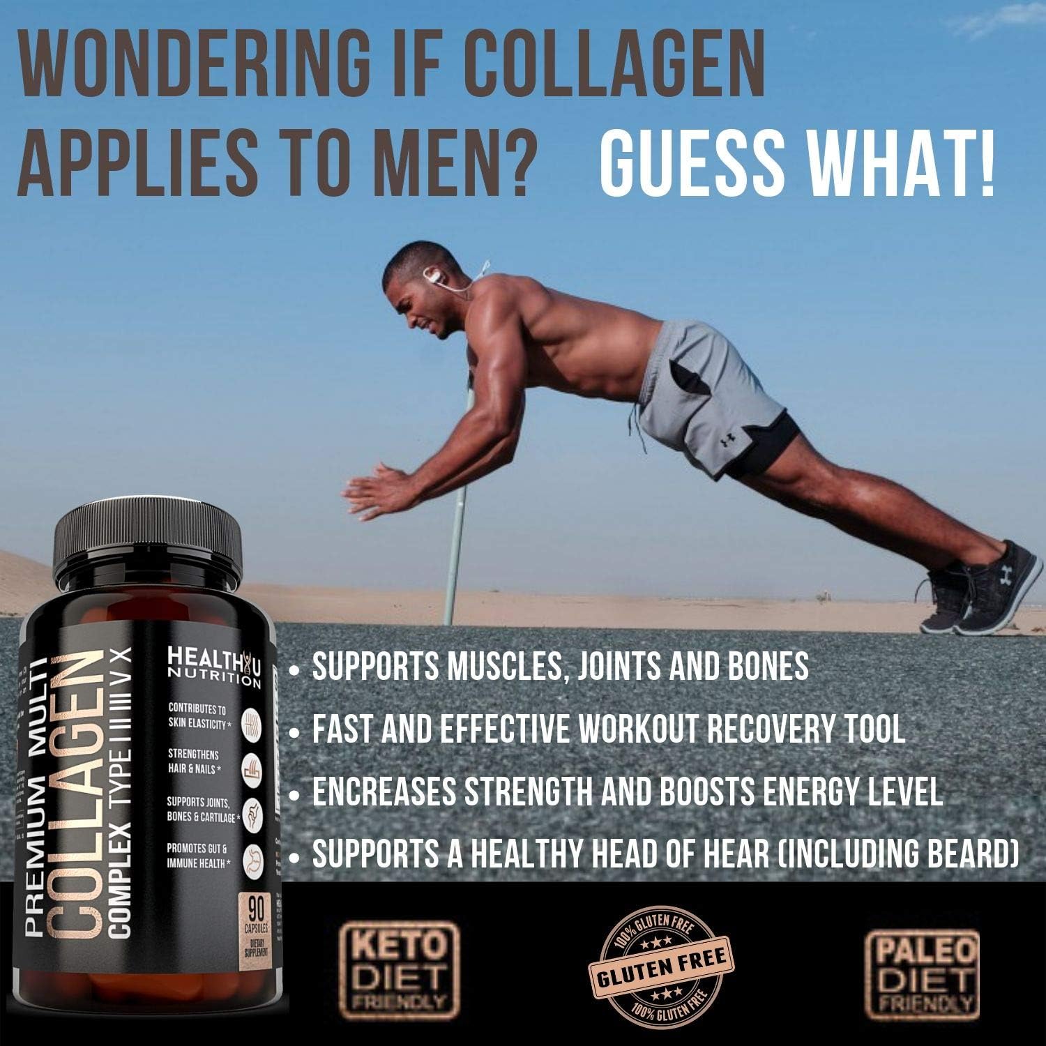 Premium Multi Collagen Peptides Capsules - Hydrolyzed Collagen for Skin, Hair, Nails - Supports Bones, Joints, Muscles - 90 Capsules - Men & Women Types 1 2 3 5 10