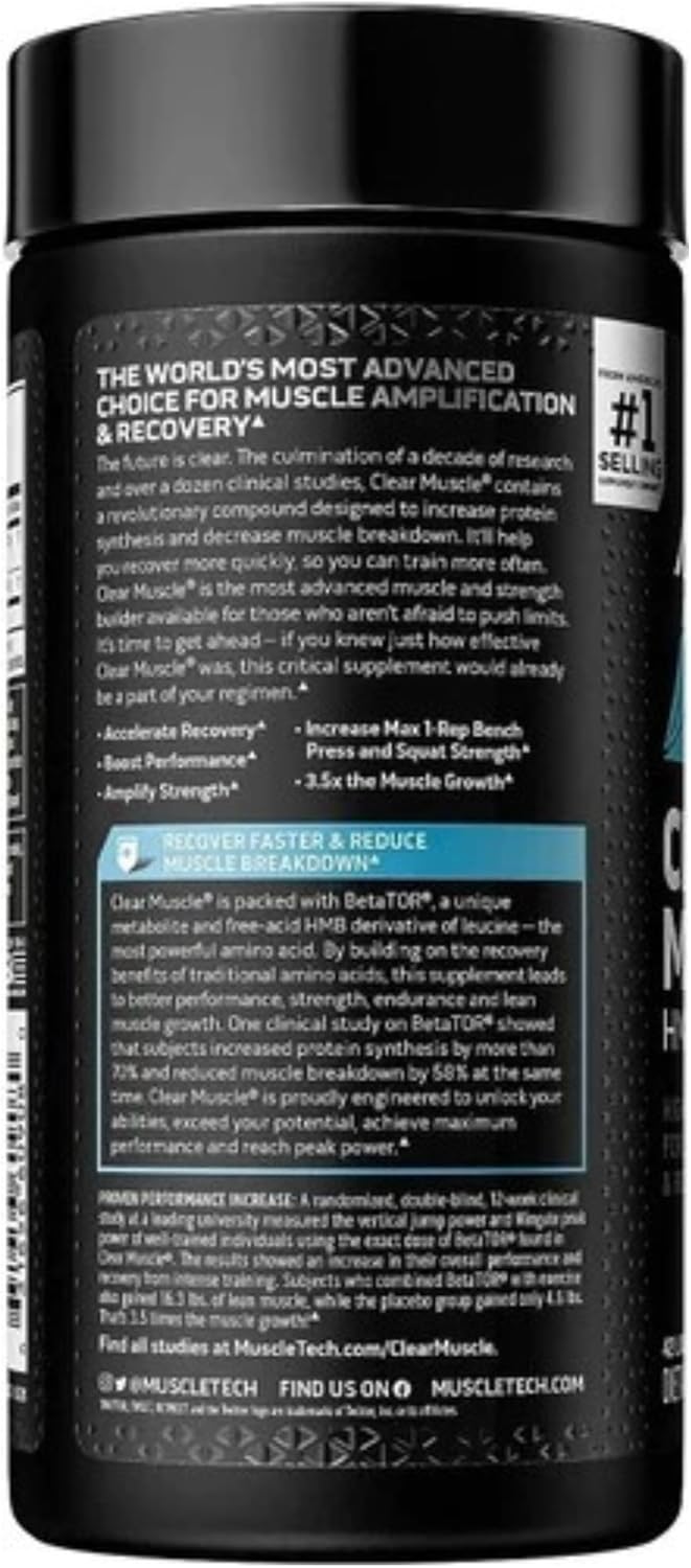 Premium Muscletech HMB Supplements: Clear Muscle Liquid Softgels - 1000mg Highest Grade HMB for Lean Muscle & Recovery - Free Acid Muscle Supplement - Reduce Muscle Breakdown - 42 Softgels