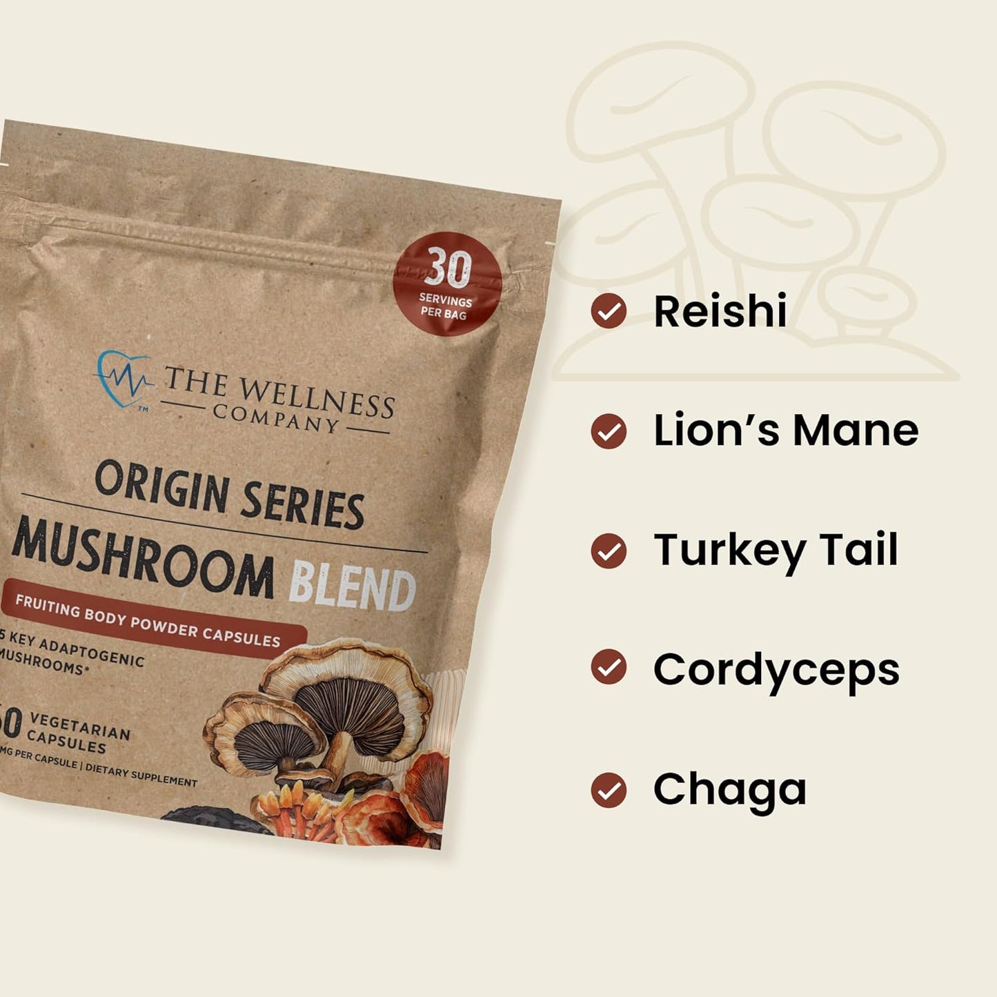 Premium Mushroom Blend Capsules | 60 Count (1 Month Supply) | Reishi, Lion’s Mane, Turkey Tail, Cordyceps, Chaga | Non-GMO, Gluten-Free | Supports Stress, Cognitive Function & Immune Health