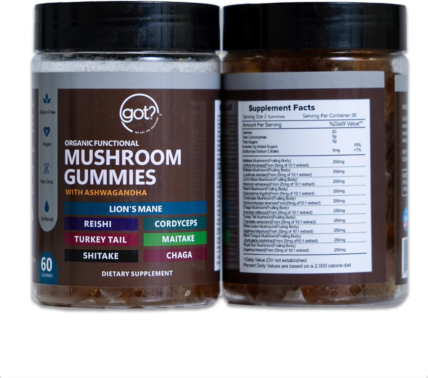 Premium Mushroom Gummies with Ashwagandha - Daily Supplement for Energy, Focus, Memory, and Immune Support - 60ct