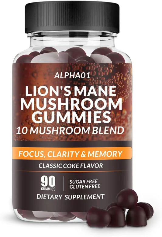 Premium Mushroom Gummies with Ashwagandha & Lions Mane - Nootropic Brain Support, Immune Boost & Stress Relief - 90 Count