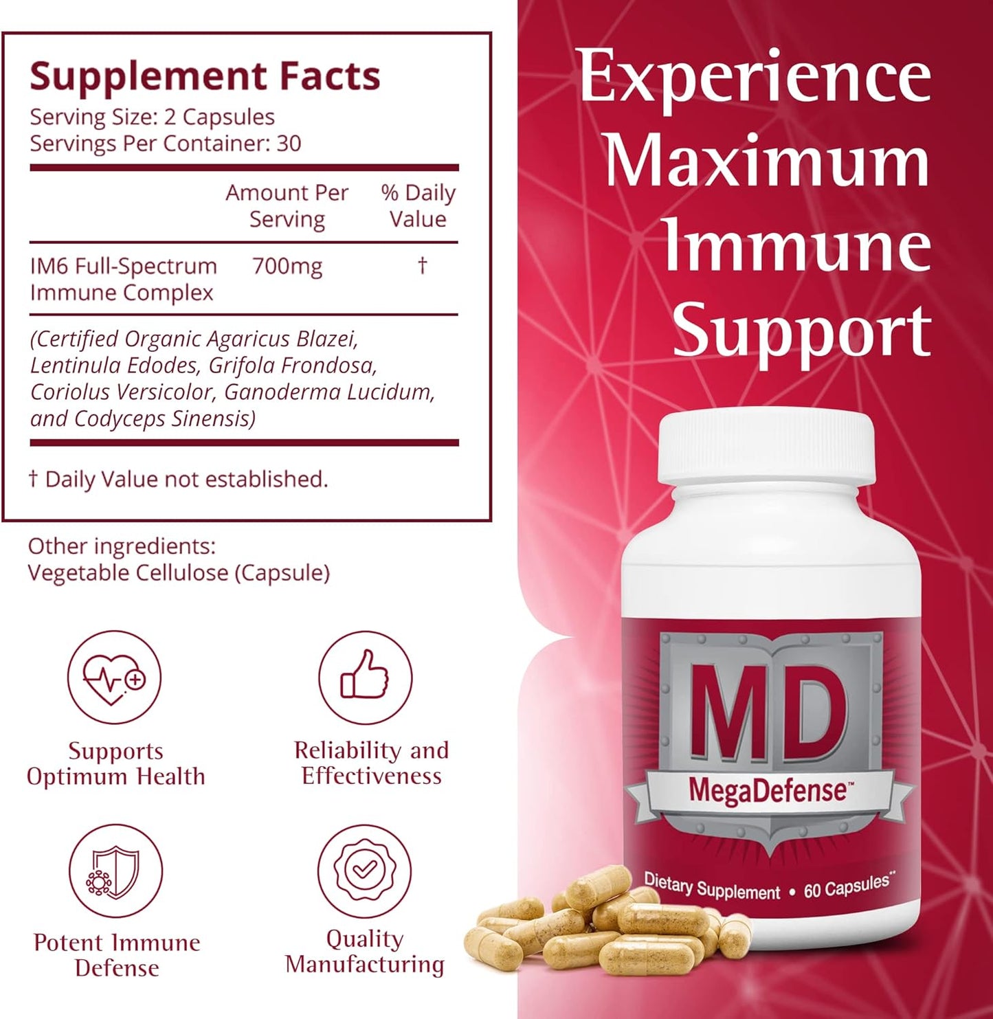 Premium Mushroom Supplement with Reishi, Turkey Tail, Cordyceps, Maitake, Agaricus & Shiitake - Non-GMO Mushroom Capsules for Daily Wellness (60 Veggie Caps)