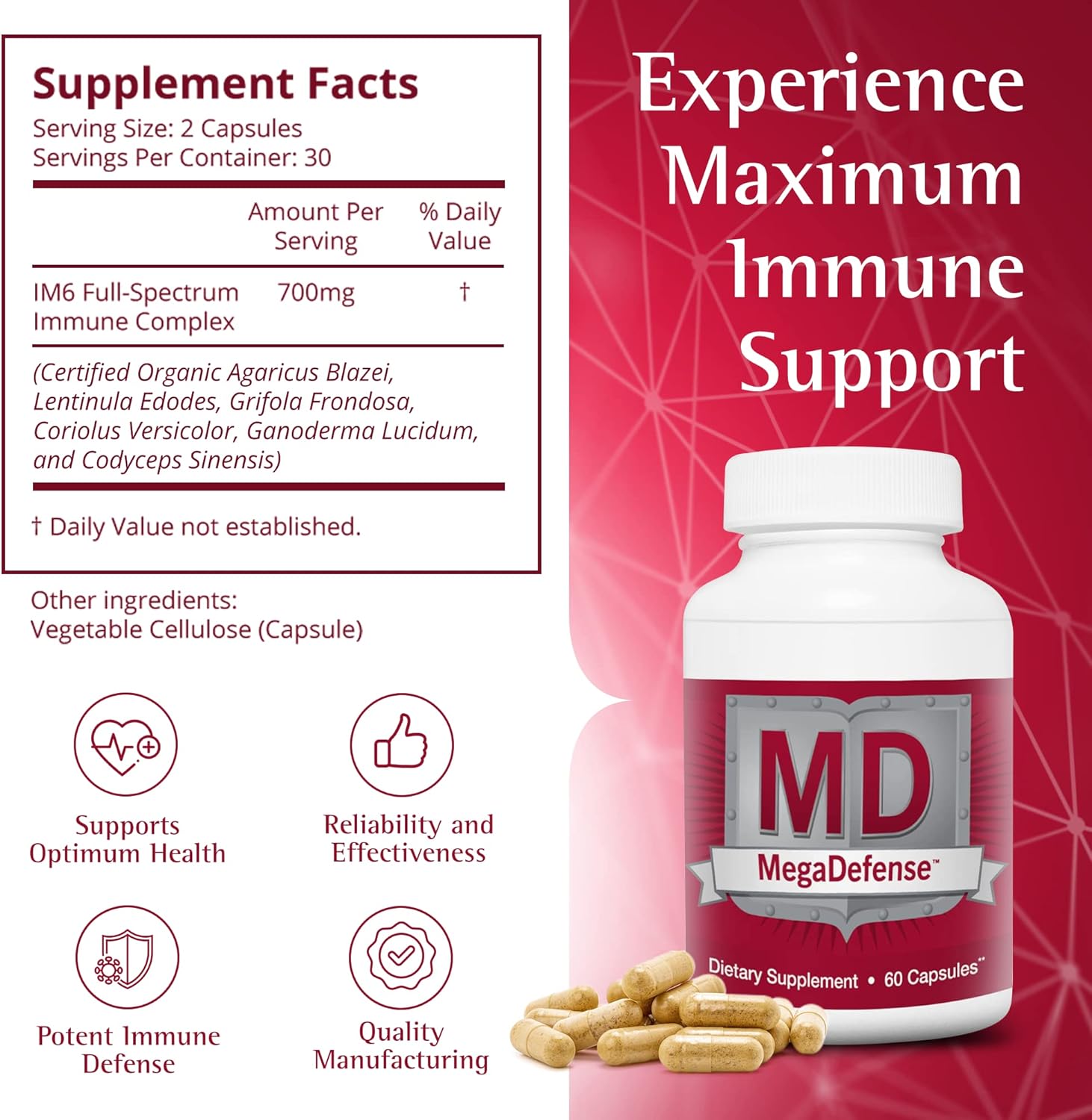 Premium Mushroom Supplement with Reishi, Turkey Tail, Cordyceps, Maitake, Agaricus & Shiitake - Non-GMO Mushroom Capsules for Daily Wellness (60 Veggie Caps)