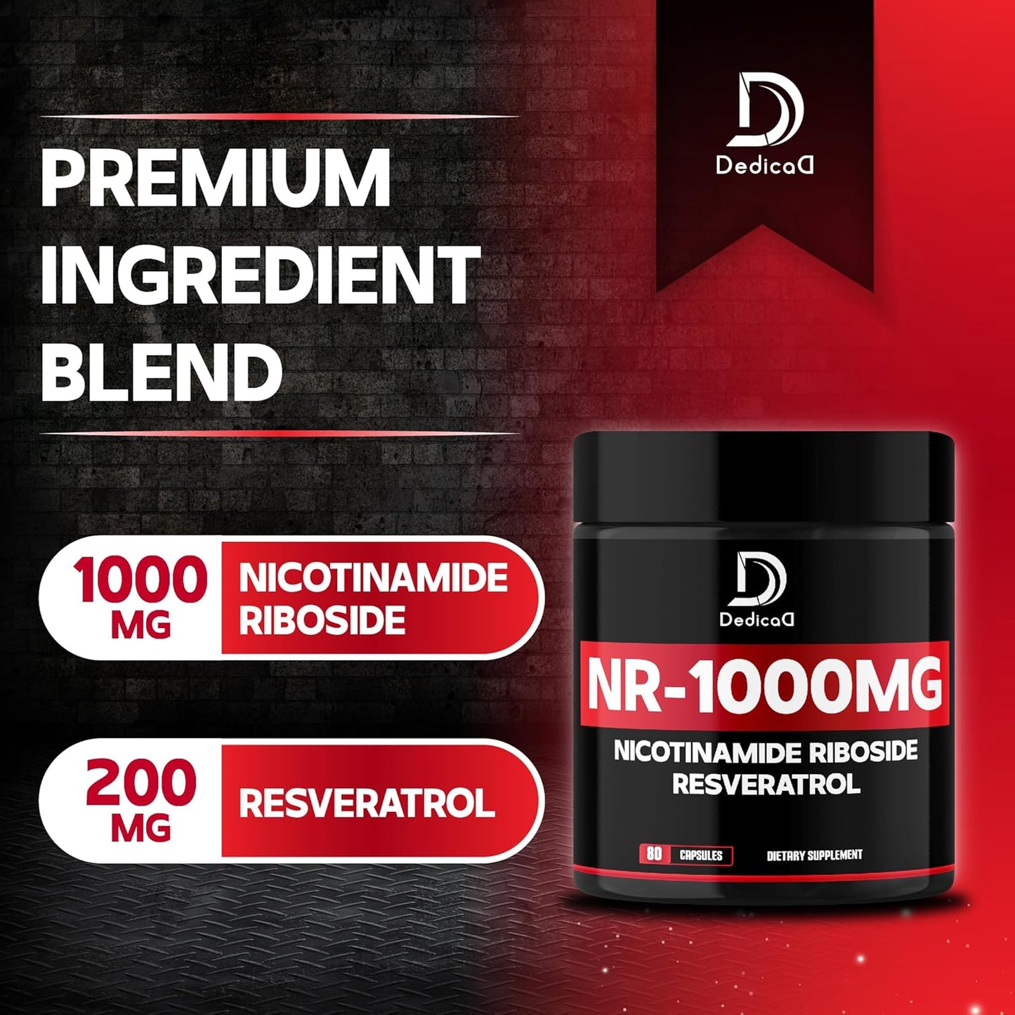 Premium NAD Supplement with Nicotinamide Riboside and Trans Resveratrol - 1000mg NR for Men & Women - 80 Capsules