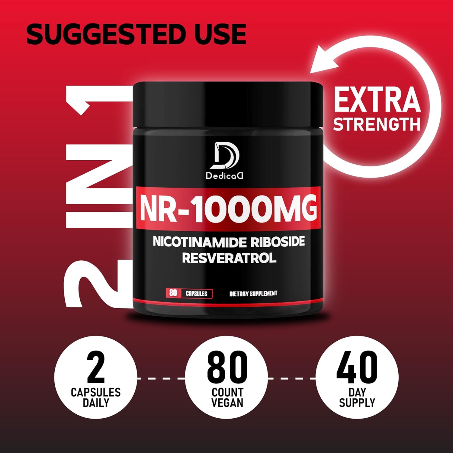 Premium NAD Supplement with Nicotinamide Riboside and Trans Resveratrol - 1000mg NR for Men & Women - 80 Capsules