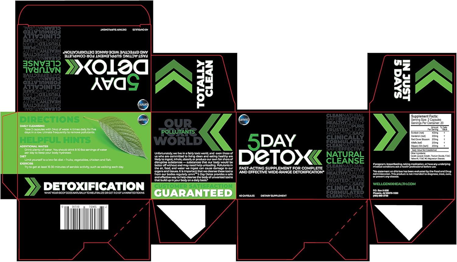 Premium Natural Body Detox Supplement - Wellgenix Omni 5 Day Cleanse, 40 Capsules for Toxin Removal & Total Body Purge - Supports Liver, Kidneys, Urinary Tract, Digestive System
