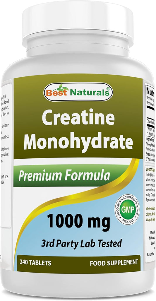 Premium Natural Creatine Monohydrate Tablets - 1000 mg, 240 Count