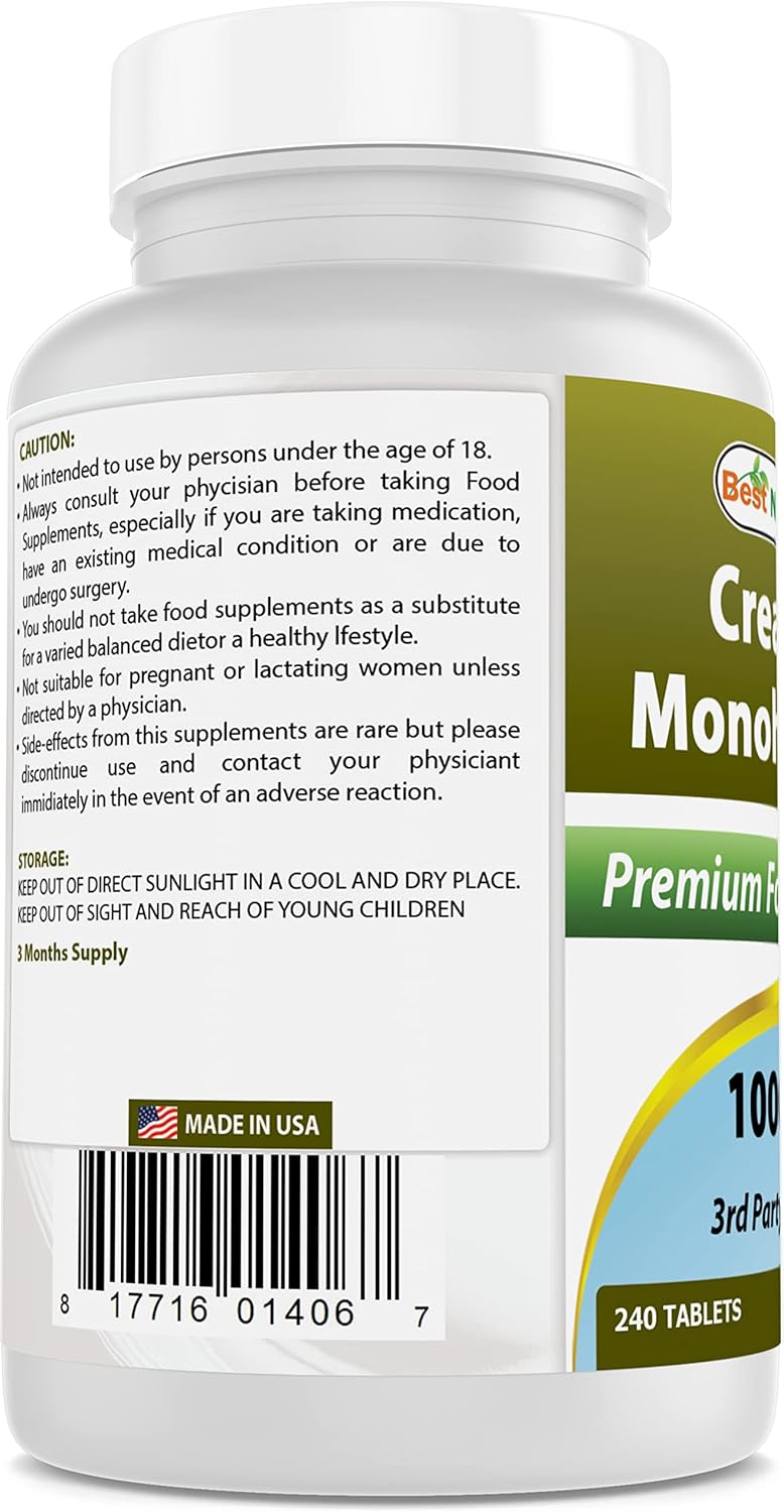 Premium Natural Creatine Monohydrate Tablets - 1000 mg, 240 Count