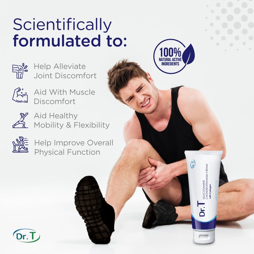 Premium Natural Glucosamine Chondroitin Cream with MSM, Collagen - Supports Joint Strength, Flexibility, Alleviates Discomfort - 113.4g