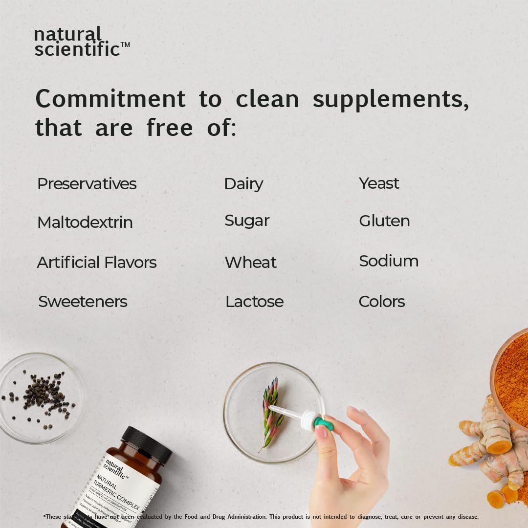 Premium Natural Scientific Turmeric Supplement with Curcumin and Piperine - 30 Capsules - Dietary Aid