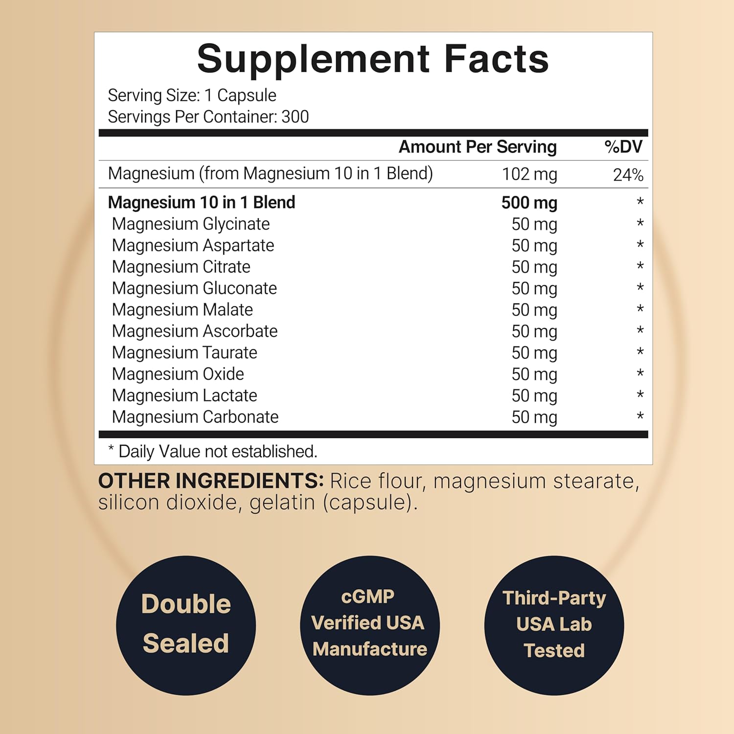 Premium NatureBell Magnesium Complex 500mg Supplement, 300 Capsules - 10 Active Forms for Bone, Heart, & Muscle Support - Non-GMO & Chelated