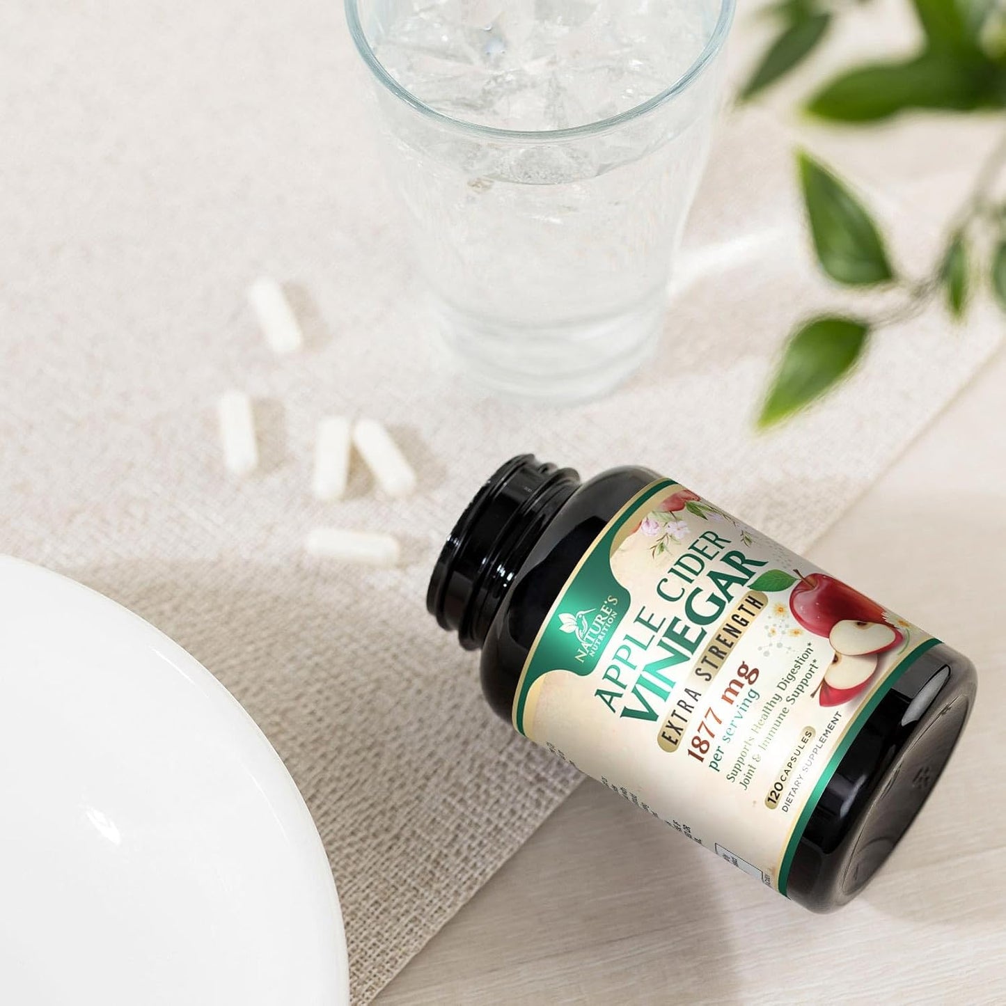 Premium Nature's Nutrition Apple Cider Vinegar Pills with Vitamin D3 & Zinc - Detox & Cleanse Support - 1877mg - Joint, Immune & Digestion Health - Gluten Free - 120 Capsules