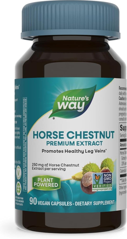 Premium Nature's Way Horse Chestnut Extract Capsules - Supports Healthy Leg Veins, 250mg, Vegan, 90ct
