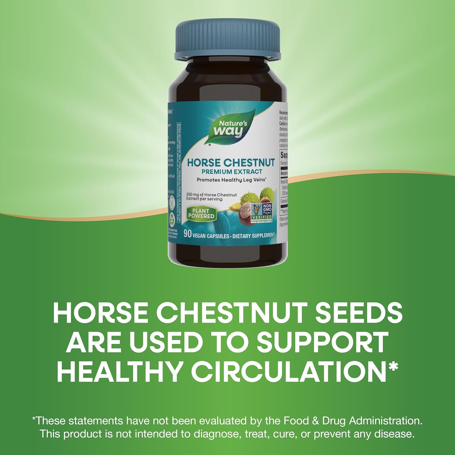 Premium Nature's Way Horse Chestnut Extract Capsules - Supports Healthy Leg Veins, 250mg, Vegan, 90ct
