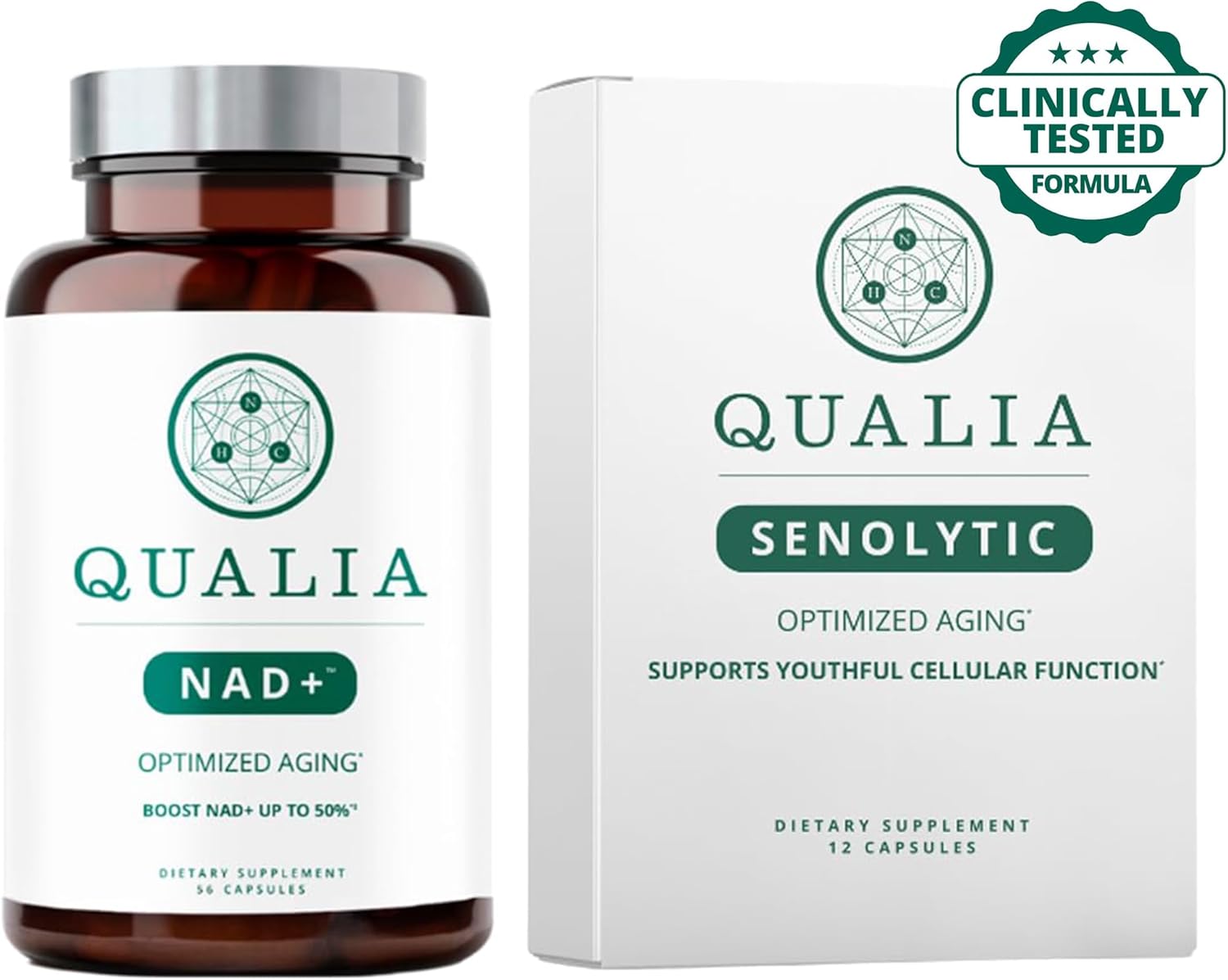 Premium Neurohacker Collective Bundle: Qualia NAD+ & Qualia Senolytic Supplements, Boost NAD+ Levels for Anti-Aging Support
