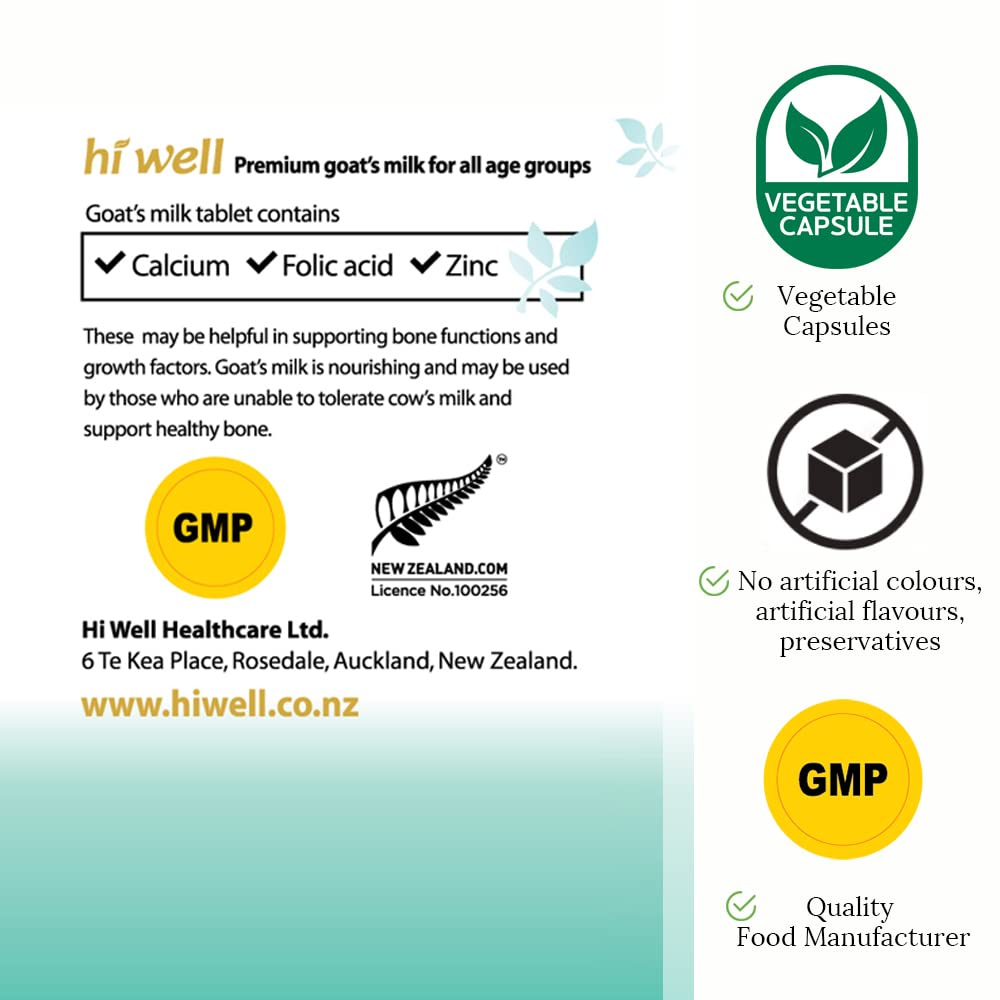 Premium New Zealand Hi Well Pure & Natural Goat's Milk Tablets - 1500mg, 300ct - Strawberry Flavor