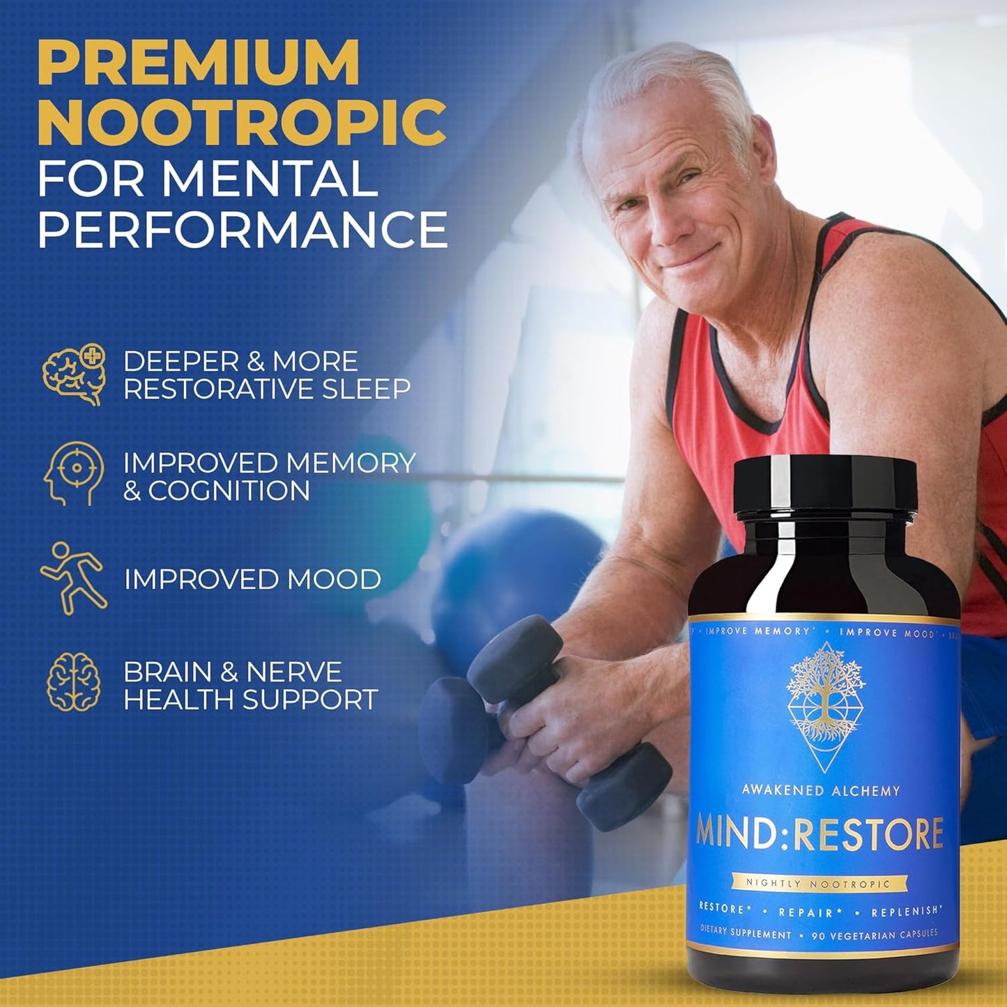Premium Nighttime Nootropic Supplement for Restorative Sleep with Natural Brain Nutrition - 90 Count