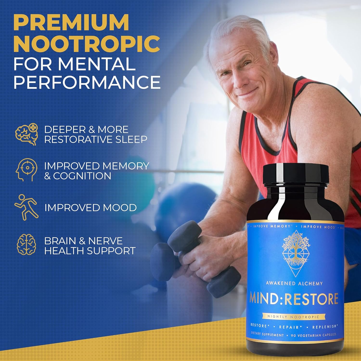 Premium Nighttime Nootropic Supplement for Restorative Sleep with Natural Brain Nutrition - 90 Count