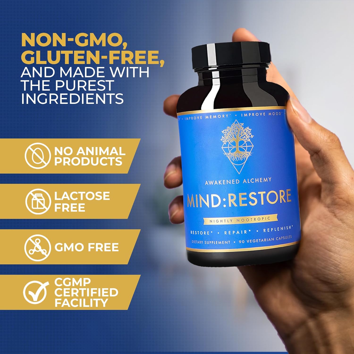 Premium Nighttime Nootropic Supplement for Restorative Sleep with Natural Brain Nutrition - 90 Count