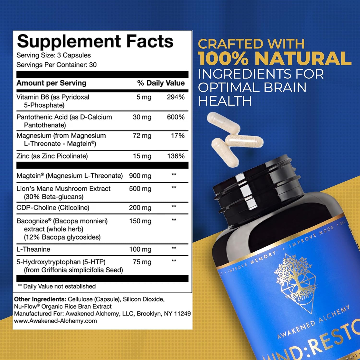 Premium Nighttime Nootropic Supplement for Restorative Sleep with Natural Brain Nutrition - 90 Count