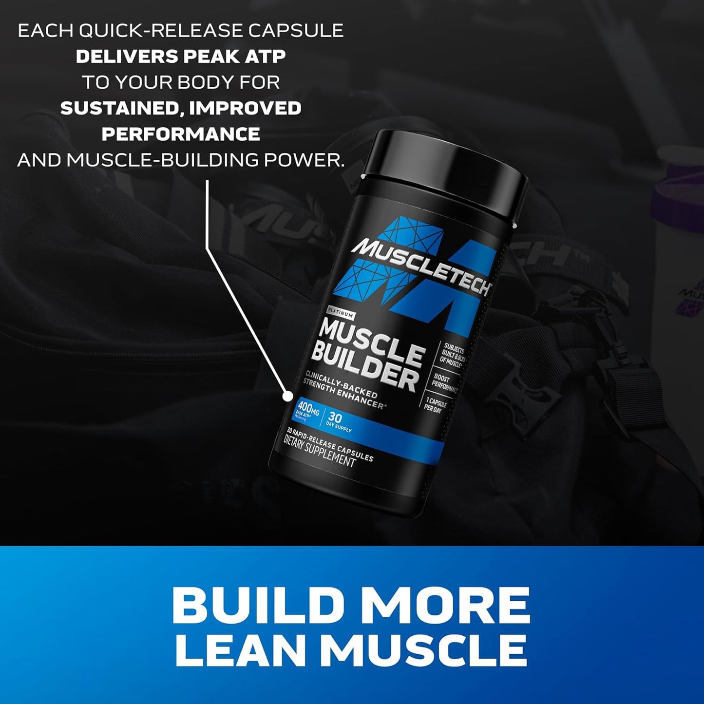 Premium Nitric Oxide Booster Supplement for Muscle Gain & Performance - 30 Capsules, 400mg Peak ATP - Men & Women's Muscle Builder