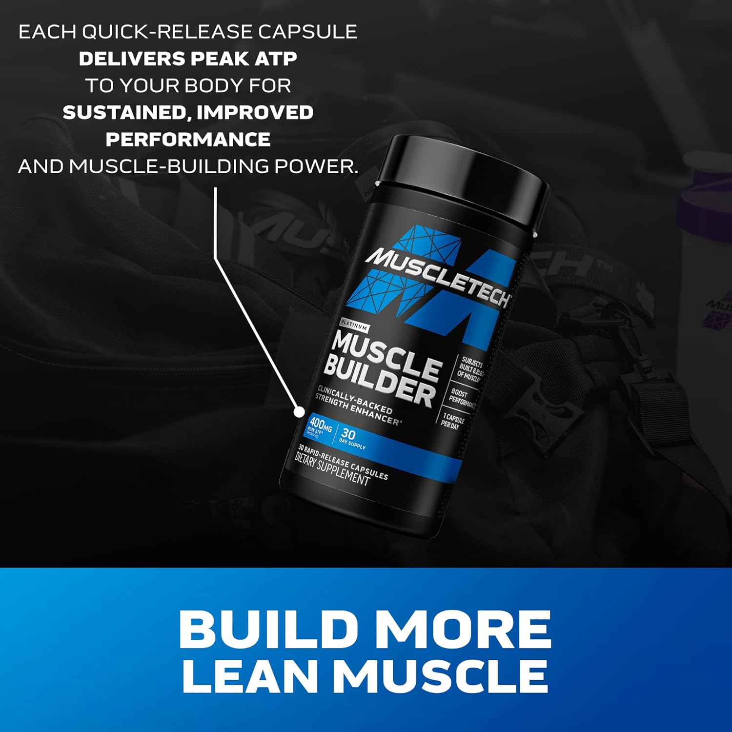 Premium Nitric Oxide Booster Supplement for Muscle Gain & Performance - 30 Capsules, 400mg Peak ATP - Men & Women's Muscle Builder