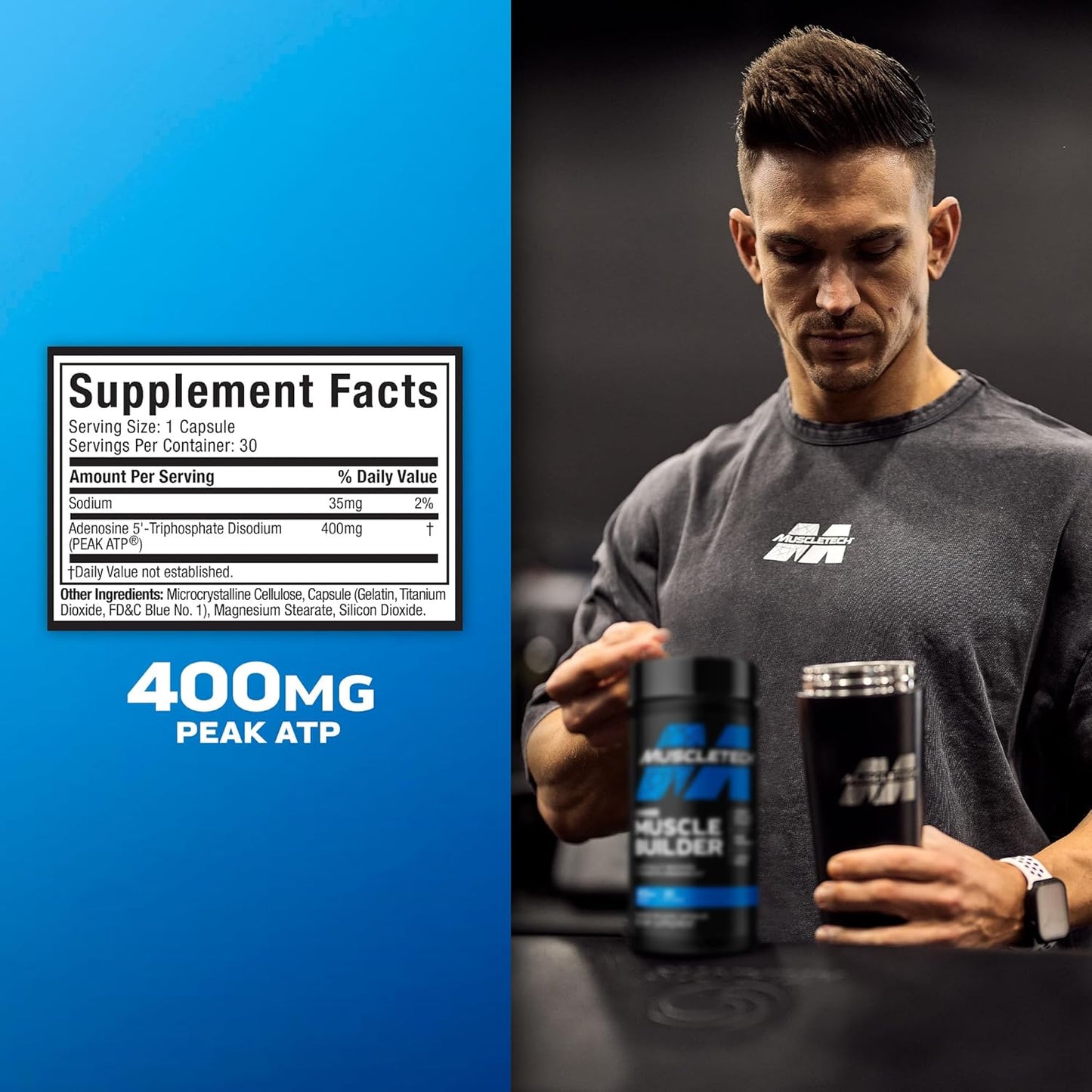 Premium Nitric Oxide Booster Supplement for Muscle Gain & Performance - 30 Capsules, 400mg Peak ATP - Men & Women's Muscle Builder