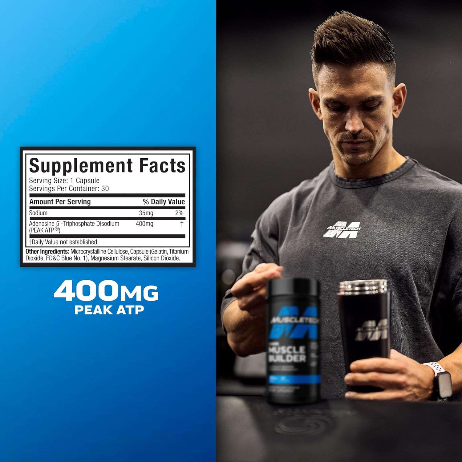 Premium Nitric Oxide Booster Supplement for Muscle Gain & Performance - 30 Capsules, 400mg Peak ATP - Men & Women's Muscle Builder