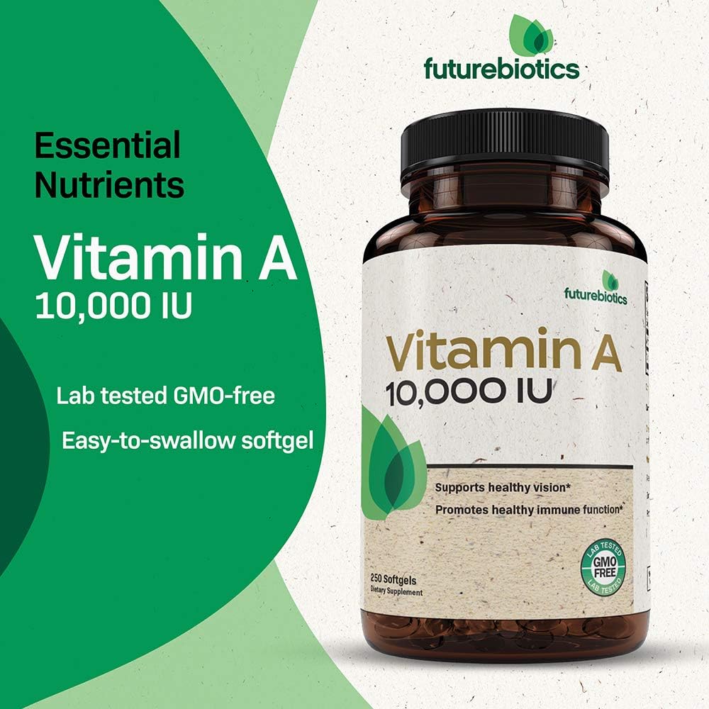 Premium Non-GMO Vitamin A 10,000 IU Softgels for Healthy Vision, Immune System, Growth & Reproduction - 250 Count