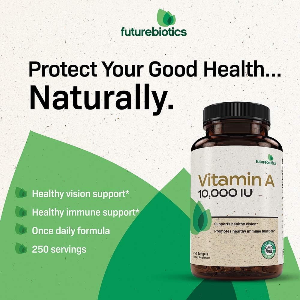 Premium Non-GMO Vitamin A 10,000 IU Softgels for Healthy Vision, Immune System, Growth & Reproduction - 250 Count