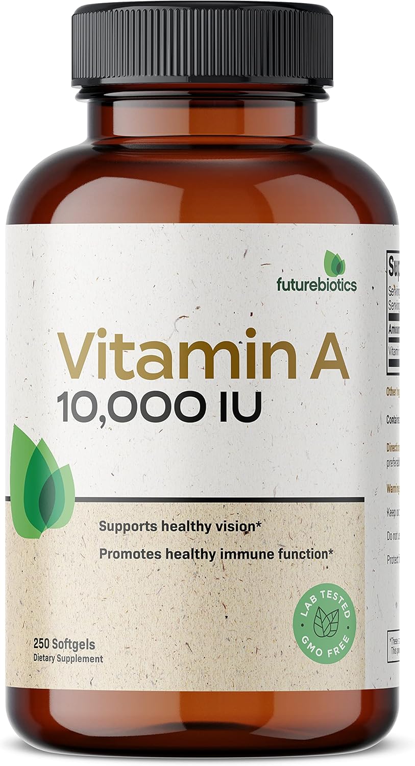 Premium Non-GMO Vitamin A 10,000 IU Softgels for Healthy Vision, Immune System, Growth & Reproduction - 250 Count