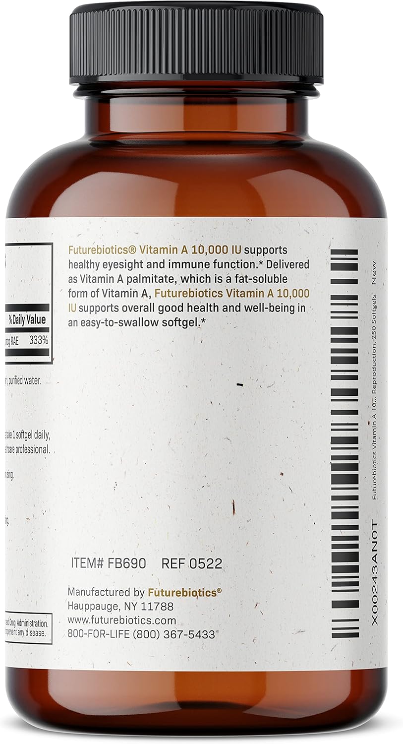 Premium Non-GMO Vitamin A 10,000 IU Softgels for Healthy Vision, Immune System, Growth & Reproduction - 250 Count