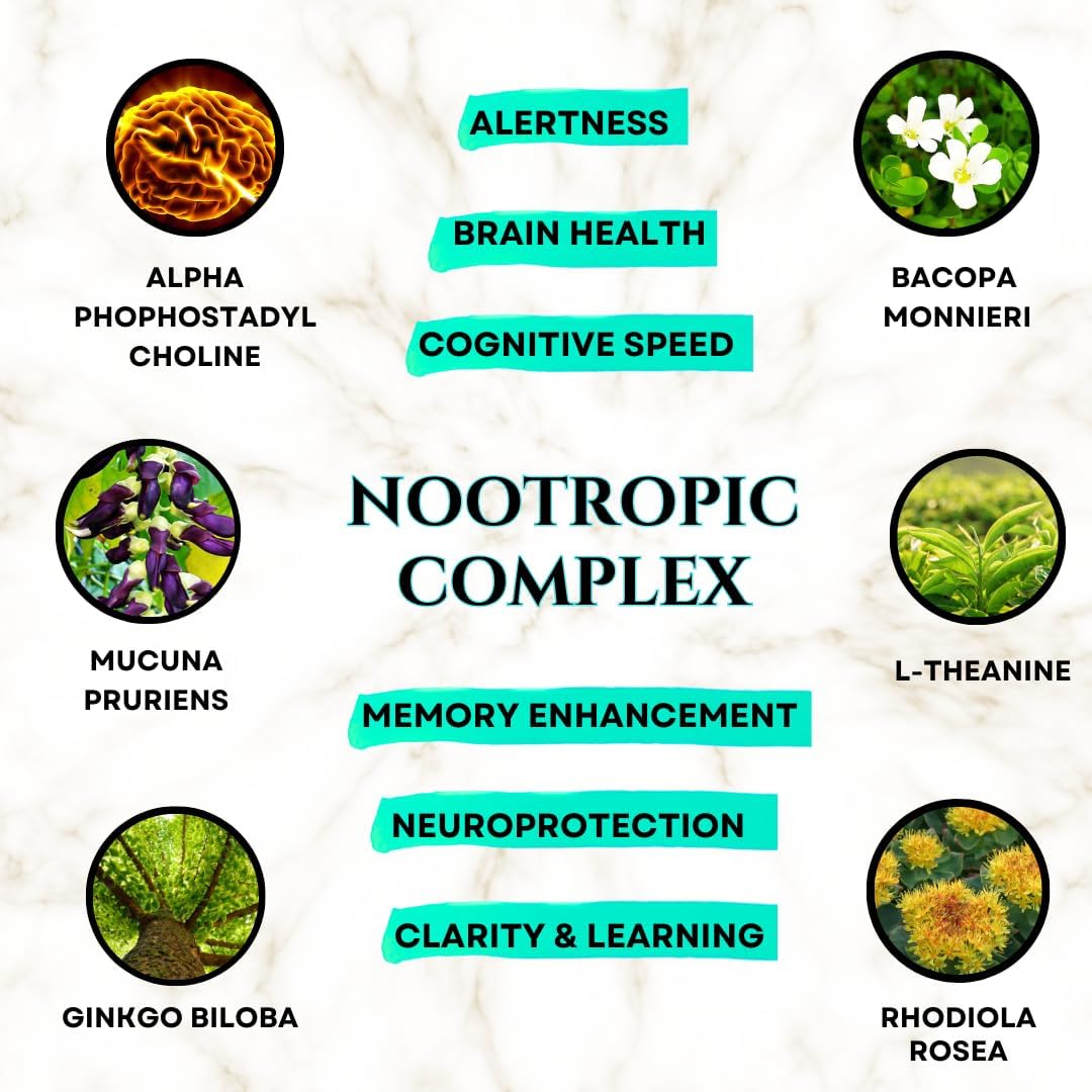 Premium Nootropic Brain Supplement for Memory, Focus, and Cognitive Performance - Boost Energy, Mental Clarity, and Vigor - With Shilajit, Alpha Choline, Lion's Mane, Bacopa, and More