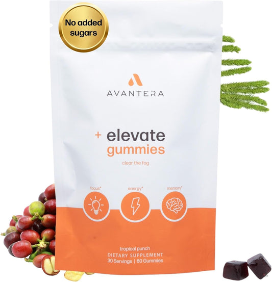 Premium Nootropic Gummies for Memory & Focus Support - Energy Boost Without Crash - 60 Gummies for Women & Men - Avantera Elevate