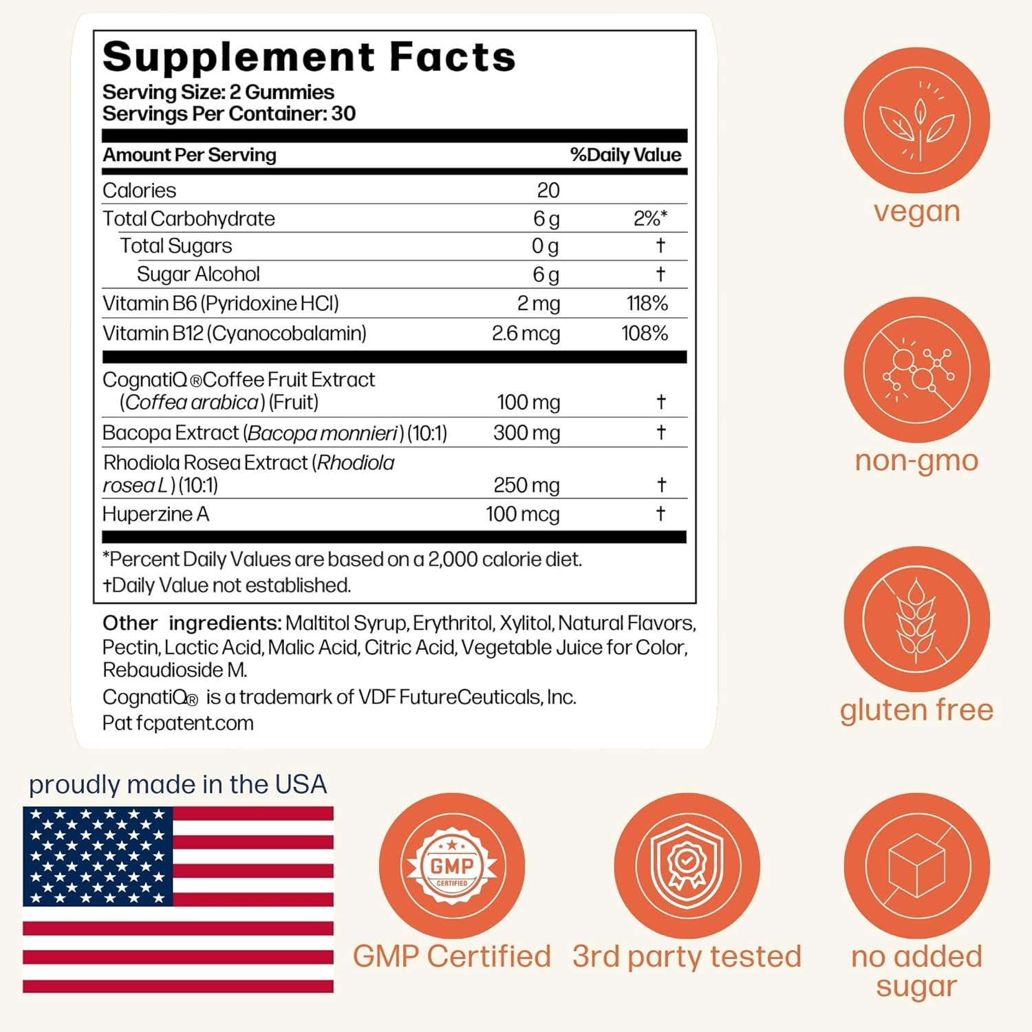 Premium Nootropic Gummies for Memory & Focus Support - Energy Boost Without Crash - 60 Gummies for Women & Men - Avantera Elevate