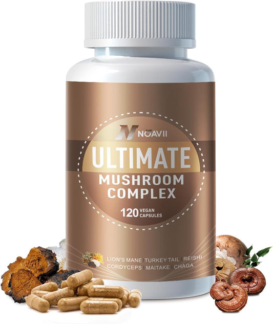 Premium Nootropic Mushroom Complex Supplement - 10 Mushrooms Blend for Brain, Energy, and Focus - 2600mg, 120 Capsules