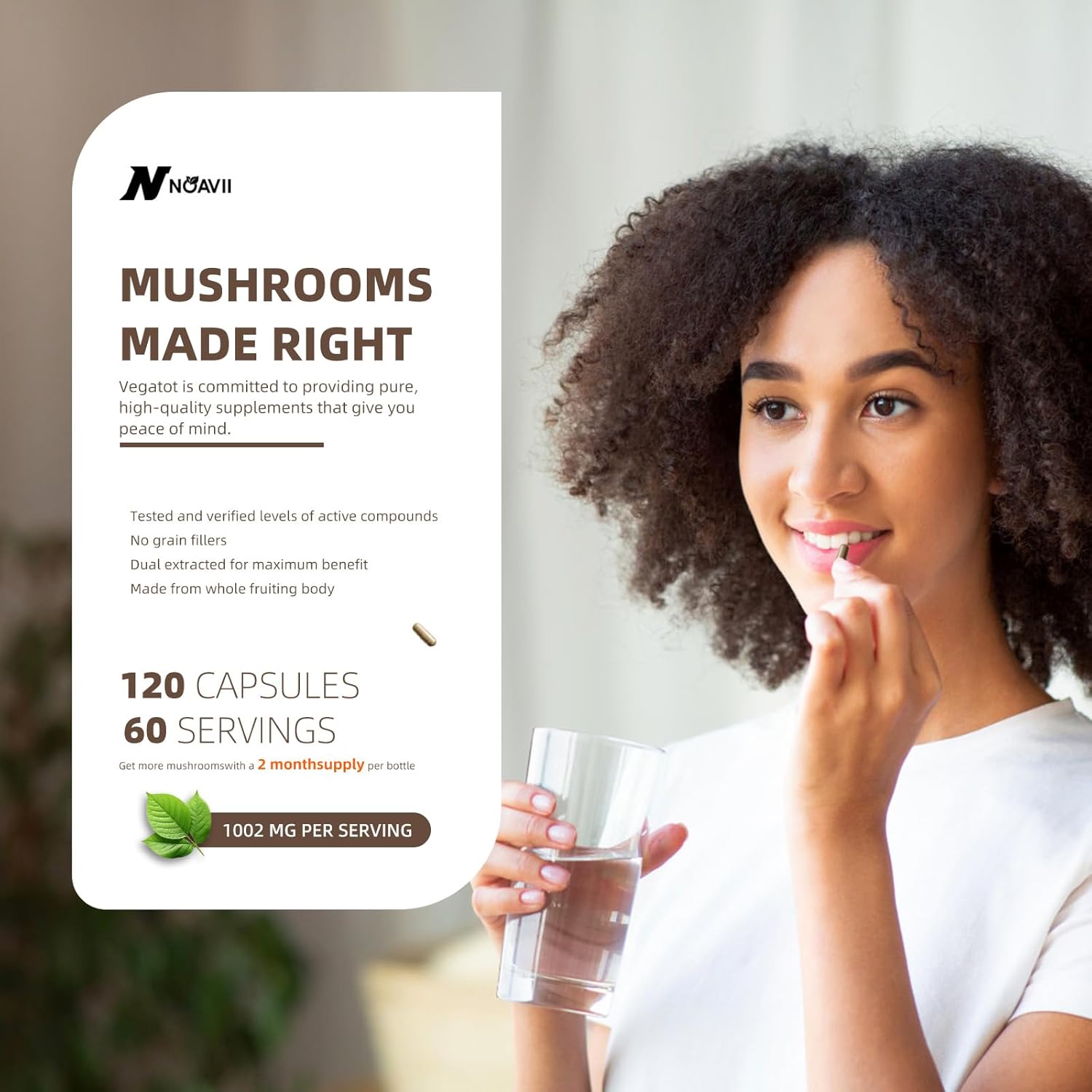 Premium Nootropic Mushroom Complex Supplement - 10 Mushrooms Blend for Brain, Energy, and Focus - 2600mg, 120 Capsules