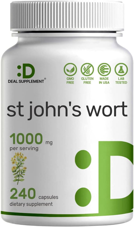 Premium North American St. John's Wort Extract Capsules - 1000mg, 240 Count, High Hypericins Content