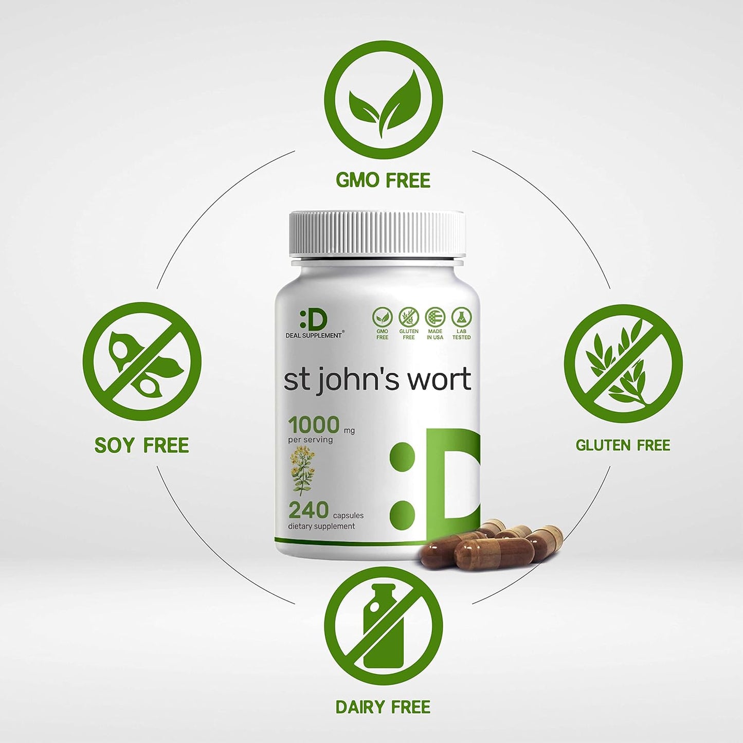 Premium North American St. John's Wort Extract Capsules - 1000mg, 240 Count, High Hypericins Content